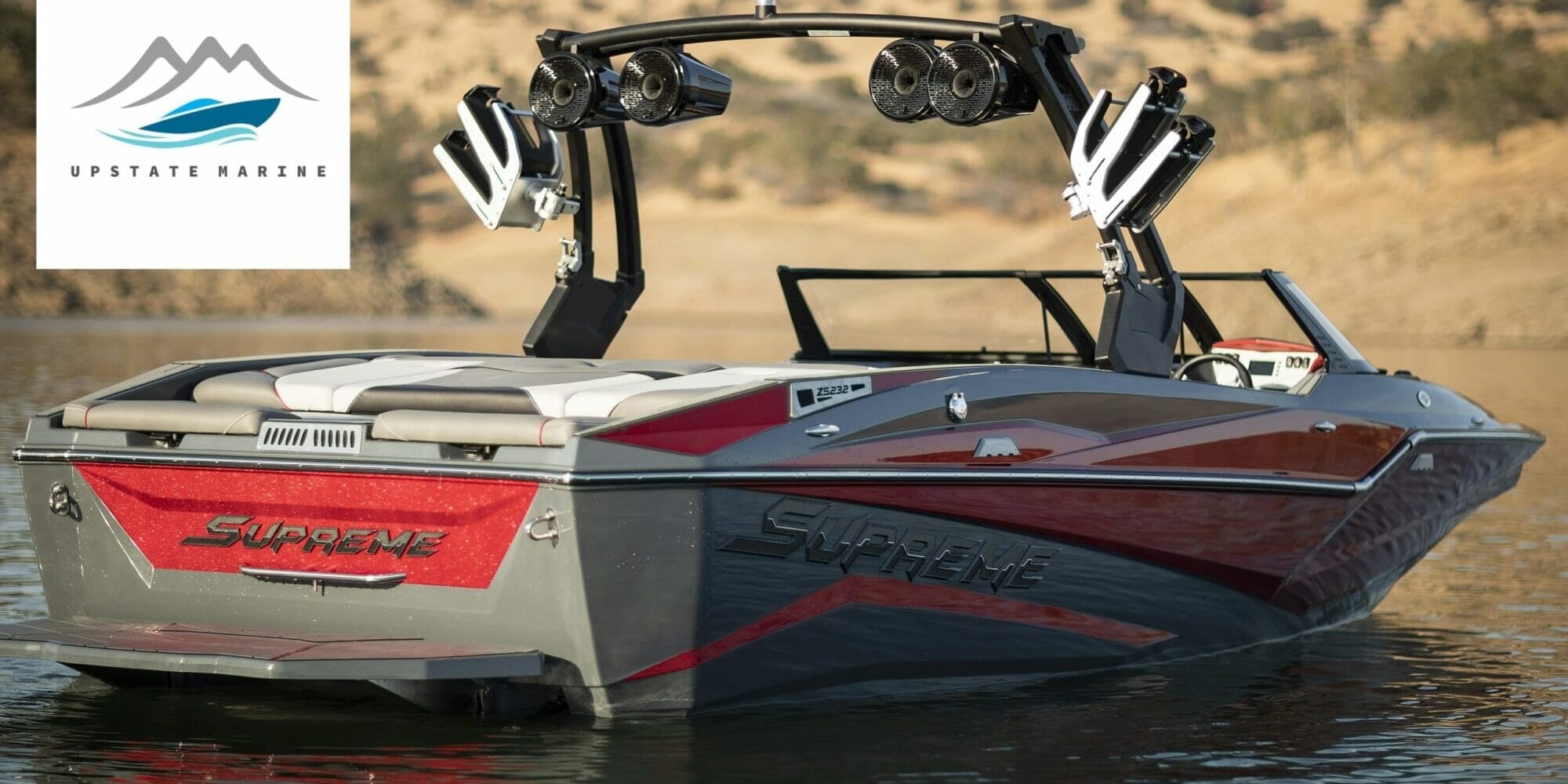 Supreme boat with skis.