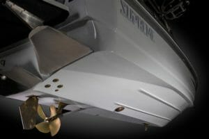A close up of a Supreme boat with a propeller on it.