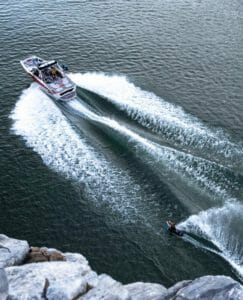 Wakeboarding below cliff bluff