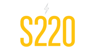 Bold yellow text "Supreme S220" with a stylized lightning bolt symbol above on a black background.